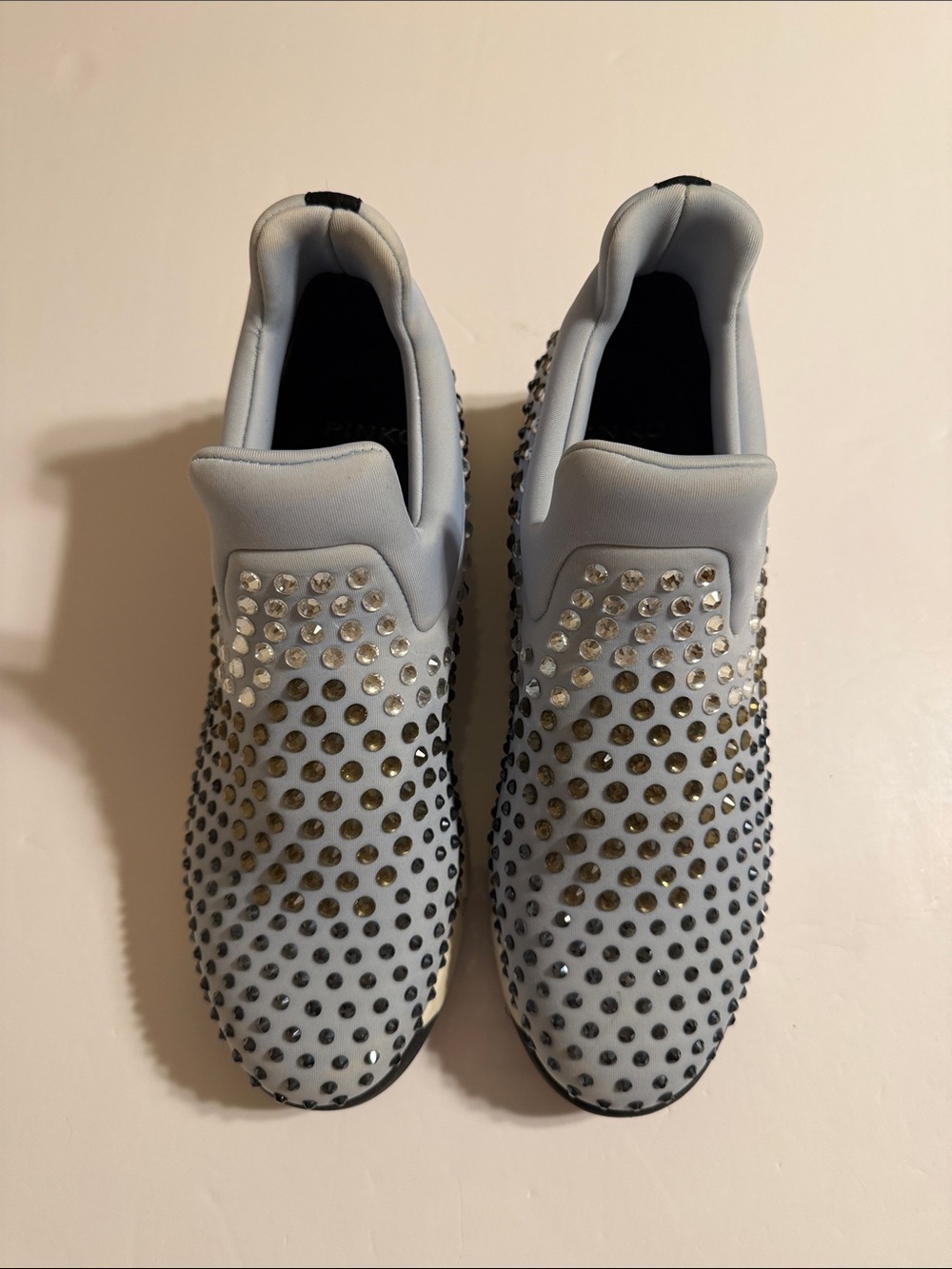 PINKO Women’s Studded Slip-On Rhinestones Fashion Sneakers - Light Blue NWOT